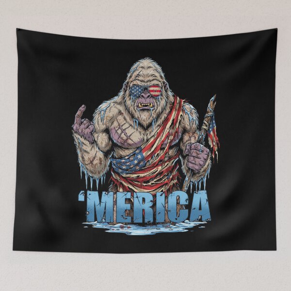 Item preview, 'Merica Icy Yeti Bigfoot Rock On Flag Design v3 designed and sold by DarylWelsh2024.