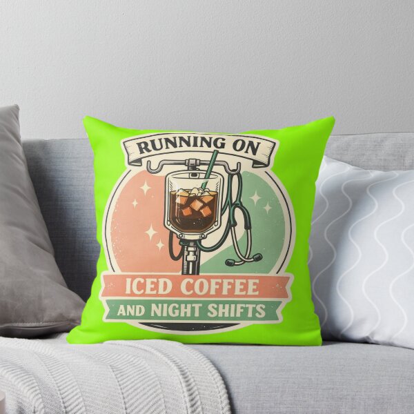 Item preview, Running on Iced Coffee and Night Shifts – Retro Nurse Coffee IV Badge designed and sold by Timeless Junction.