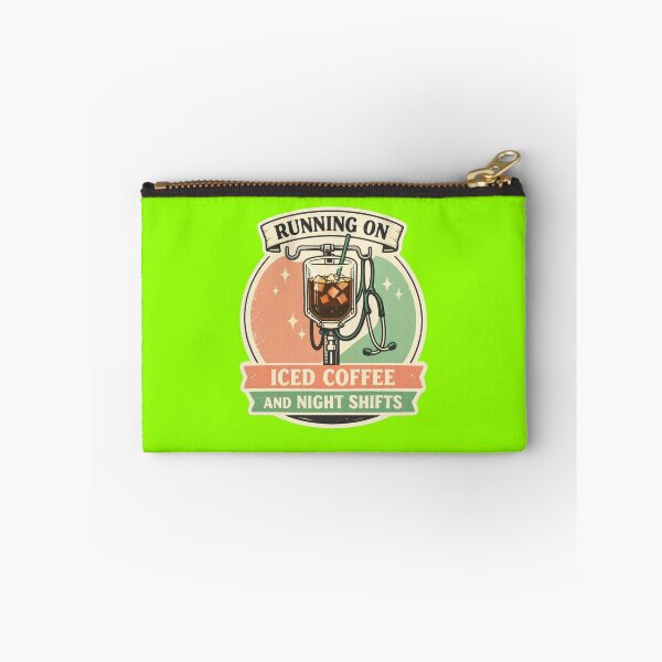 Item preview, Running on Iced Coffee and Night Shifts – Retro Nurse Coffee IV Badge designed and sold by Timeless Junction.