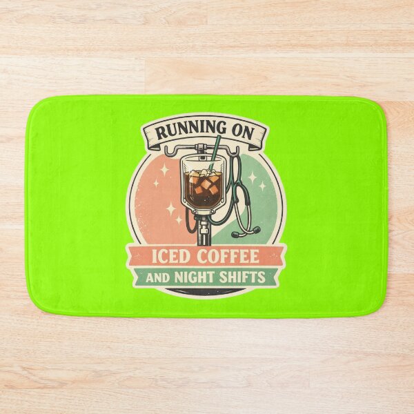 Item preview, Running on Iced Coffee and Night Shifts – Retro Nurse Coffee IV Badge designed and sold by Timeless Junction.