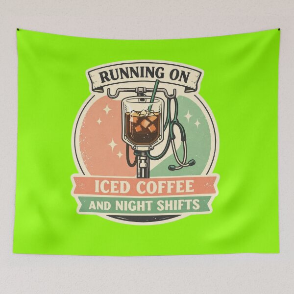 Item preview, Running on Iced Coffee and Night Shifts – Retro Nurse Coffee IV Badge designed and sold by Timeless Junction.