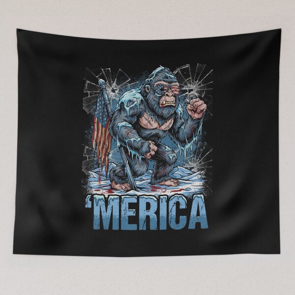Item preview, 'Merica Icy Yeti Bigfoot Rock On Flag Design v4 designed and sold by DarylWelsh2024.