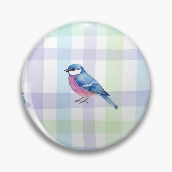Item preview, Blue Pink Songbird on Pastel Plaid Grid designed and sold by wissal.studio.