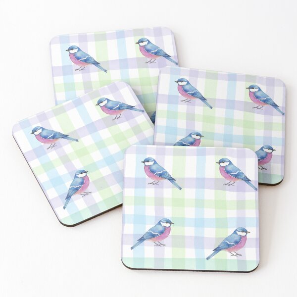 Item preview, Blue Pink Songbird on Pastel Plaid Grid designed and sold by wissal.studio.