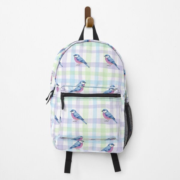 Item preview, Blue Pink Songbird on Pastel Plaid Grid designed and sold by wissal.studio.