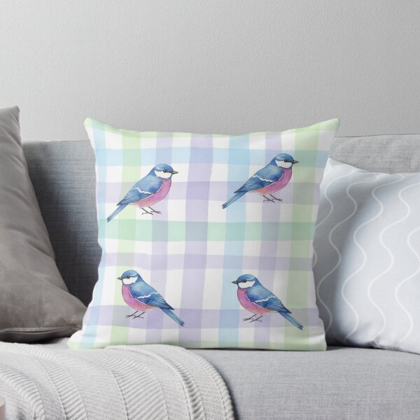Item preview, Blue Pink Songbird on Pastel Plaid Grid designed and sold by wissal.studio.