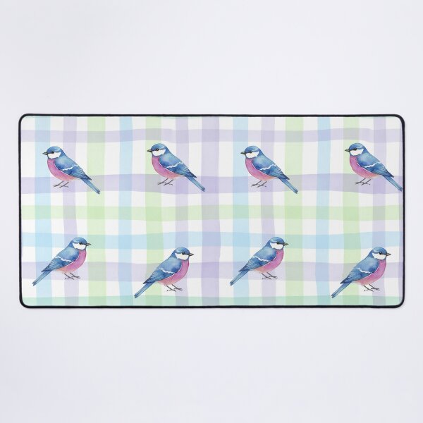 Item preview, Blue Pink Songbird on Pastel Plaid Grid designed and sold by wissal.studio.