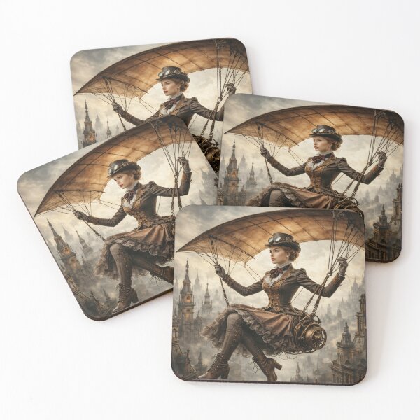 Item preview, Steampunk Flying Woman – Victorian Glider Adventure Fantasy Print designed and sold by Kaleidoscope Print.