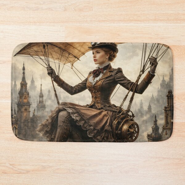 Item preview, Steampunk Flying Woman – Victorian Glider Adventure Fantasy Print designed and sold by Kaleidoscope Print.