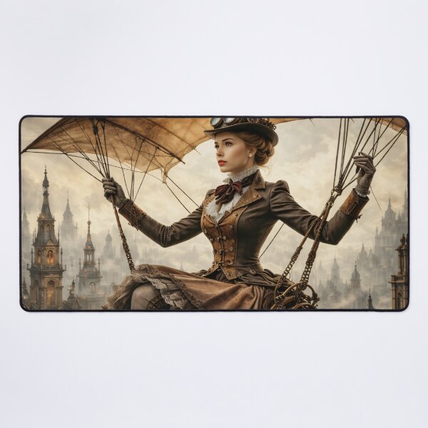 Item preview, Steampunk Flying Woman – Victorian Glider Adventure Fantasy Print designed and sold by Kaleidoscope Print.
