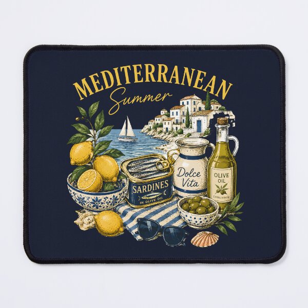 Item preview, Mediterranean Summer Dolce Vita Sardines Olive Oil Lemon Coastal Italian Art designed and sold by Artycom.