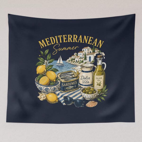 Item preview, Mediterranean Summer Dolce Vita Sardines Olive Oil Lemon Coastal Italian Art  designed and sold by Artycom.