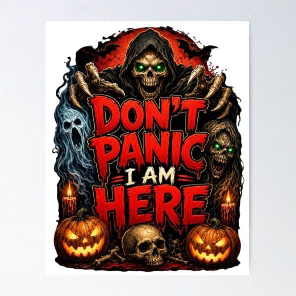 Item preview, Don't Panic I Am Here – Funny Halloween Horror Skull designed and sold by Salma.Store.