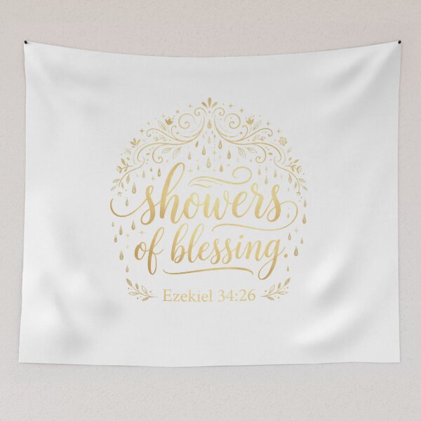 Item preview,  'Showers of Blessing, bible verse design, Christian apparel,  Ezekiel 34:26  designed and sold by KINGDOM GOLD STUDIO.