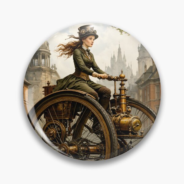 Item preview, Steampunk Woman on Giant Penny Farthing – Victorian Bicycle Adventure Print designed and sold by Kaleidoscope Print.
