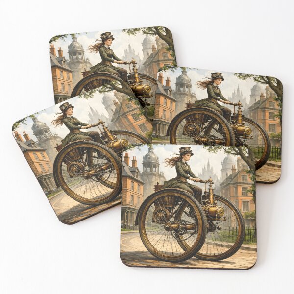 Item preview, Steampunk Woman on Giant Penny Farthing – Victorian Bicycle Adventure Print designed and sold by Kaleidoscope Print.