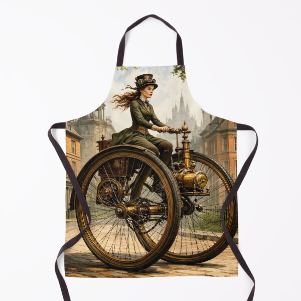 Item preview, Steampunk Woman on Giant Penny Farthing – Victorian Bicycle Adventure Print designed and sold by Kaleidoscope Print.