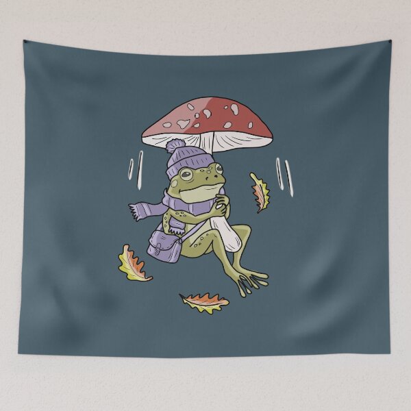 Item preview, Frog Autumn Toadstool Flying Mushroom Cottagecore designed and sold by LeshanArt.