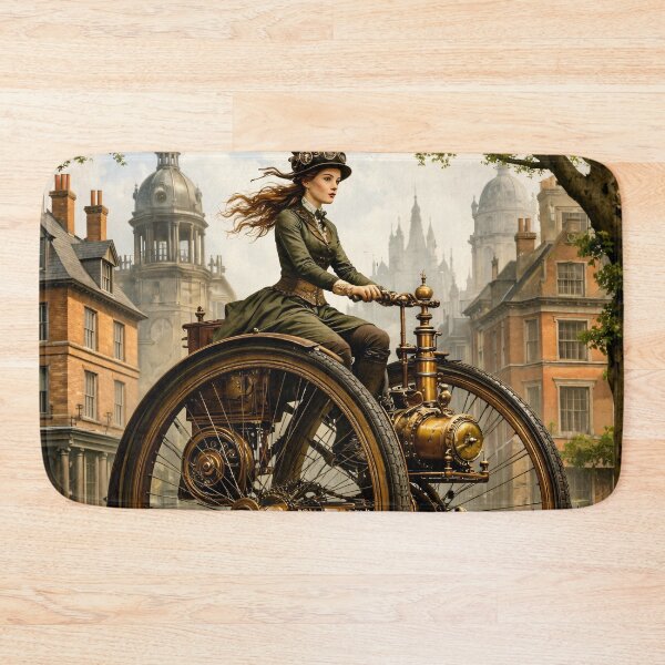 Item preview, Steampunk Woman on Giant Penny Farthing – Victorian Bicycle Adventure Print designed and sold by Kaleidoscope Print.