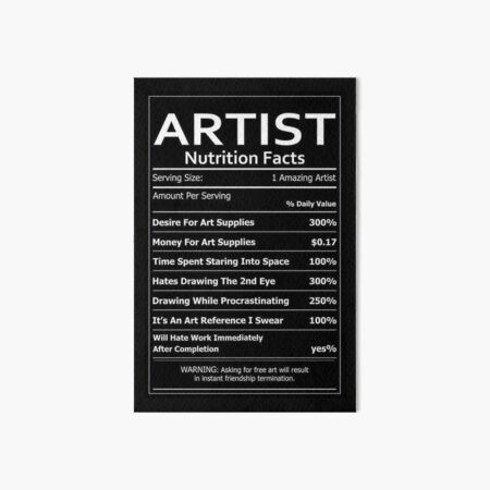 ARTIST Nutrition Facts Art Board Print