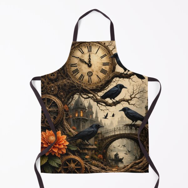 Item preview, Gothic Ravens and Antique Clock – Dark Steampunk Clockwork Fantasy Print designed and sold by Kaleidoscope Print.