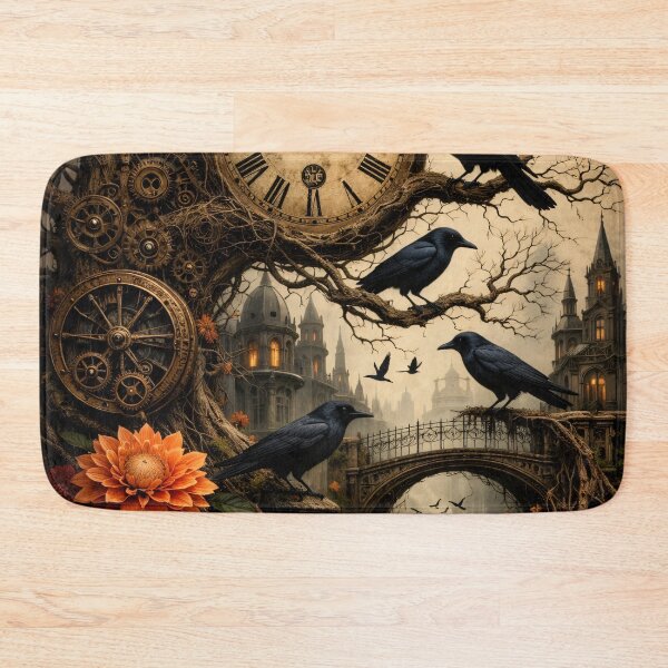 Item preview, Gothic Ravens and Antique Clock – Dark Steampunk Clockwork Fantasy Print designed and sold by Kaleidoscope Print.