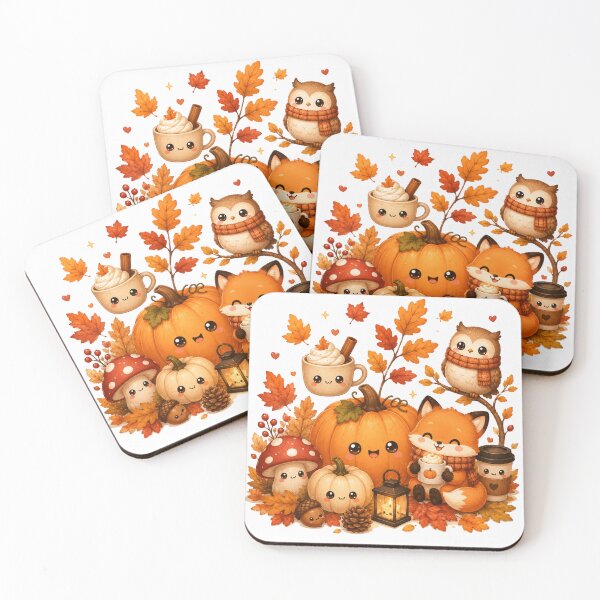 Item preview, Cute Kawaii Autumn Pumpkin Fox Owl & Cozy Fall Animals | Thanksgiving Autumn Illustration designed and sold by DreamPixelPrint.