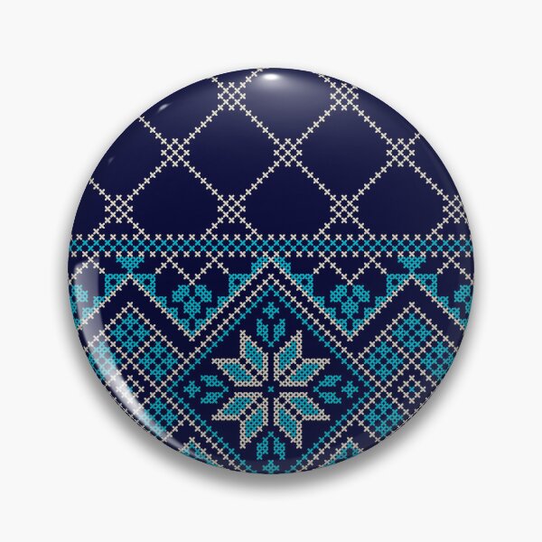 Item preview, Tatreez Embroidery Art Palestinian Arabic Kufiya Hatta Traditional Pattern Design -Blue Cream on Navy designed and sold by Hurriyyatee.