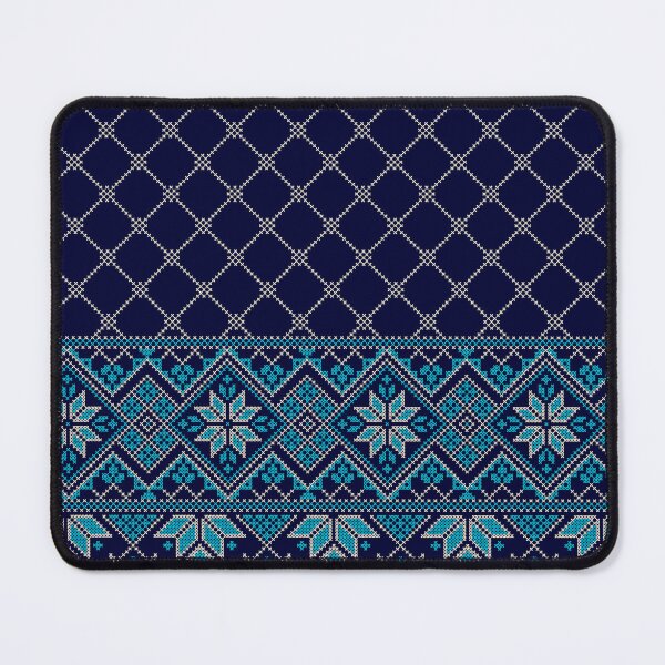 Item preview, Tatreez Embroidery Art Palestinian Arabic Kufiya Hatta Traditional Pattern Design -Blue Cream on Navy designed and sold by Hurriyyatee.