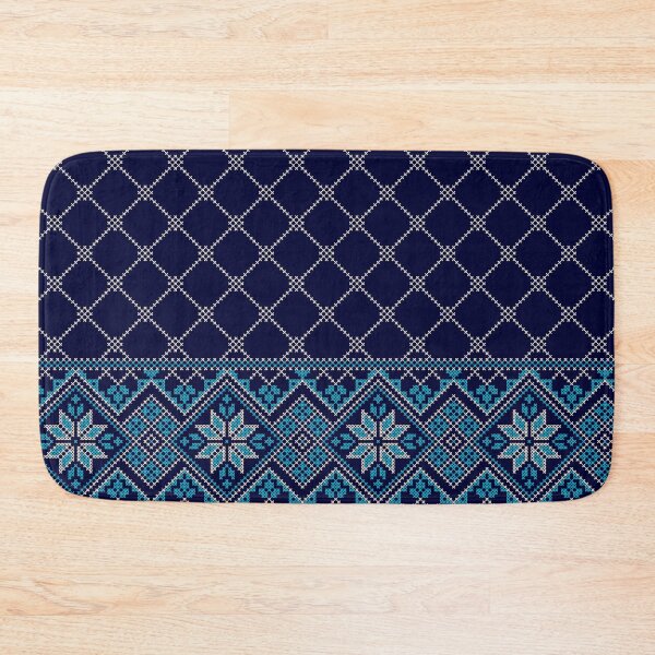 Item preview, Tatreez Embroidery Art Palestinian Arabic Kufiya Hatta Traditional Pattern Design -Blue Cream on Navy designed and sold by Hurriyyatee.