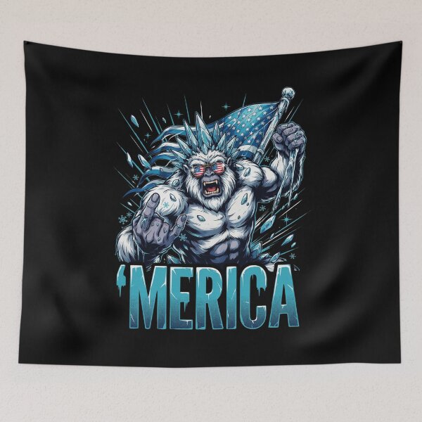 Item preview, 'Merica Icy Yeti Bigfoot Rock On Flag Design v9 designed and sold by DarylWelsh2024.
