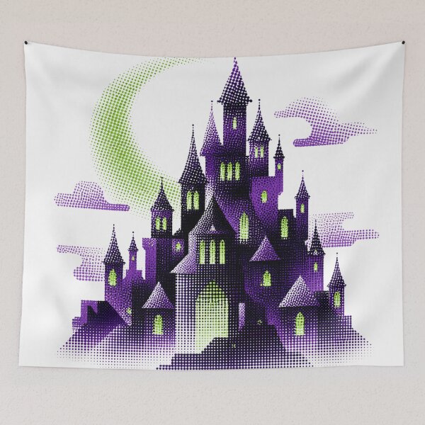 Item preview, Haunted Purple Castle Crescent Moon Halftone designed and sold by xMErCUrY03x.