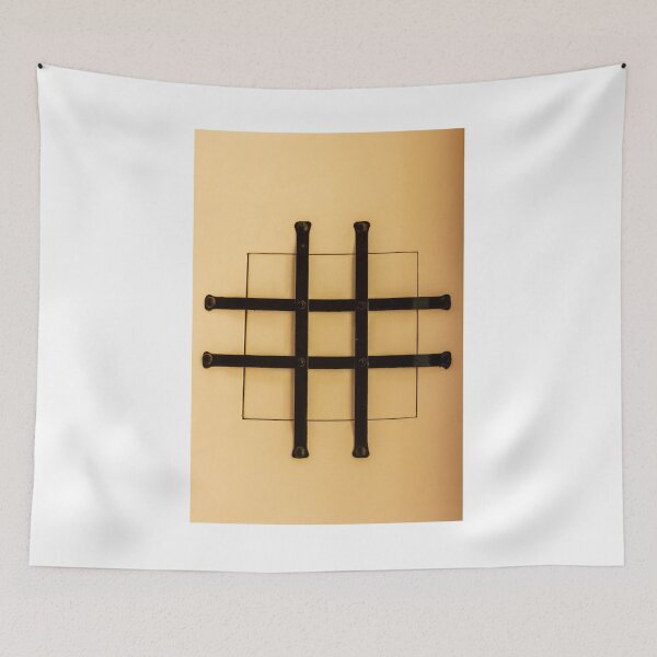 Item preview, Metal Bars Small Window With Security Grill On Beige Wall, Minimal Architectural Grid Composition designed and sold by Nmallia.