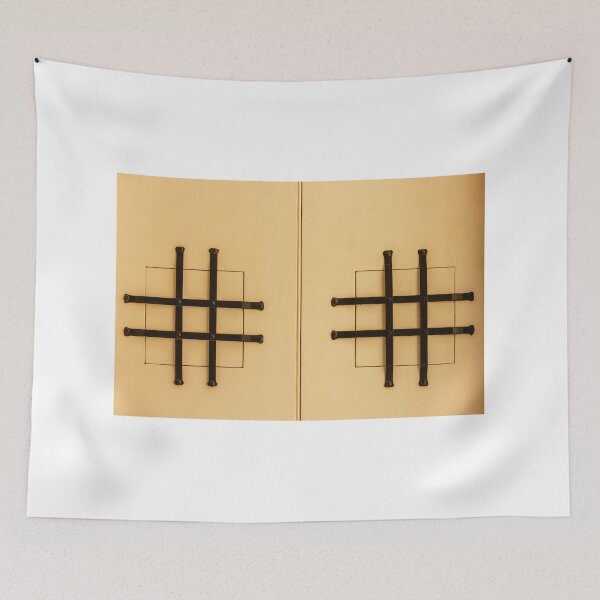 Item preview, Metal Bars Small Window With Security Grill On Beige Wall, Minimal Architectural Grid Composition designed and sold by Nmallia.