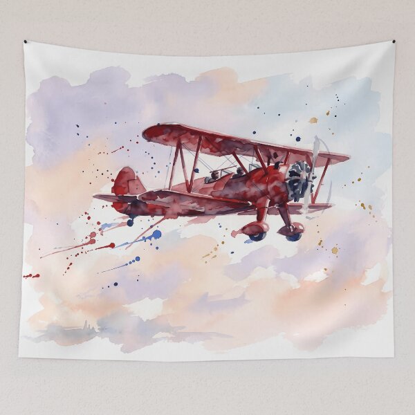 Item preview, Vintage Watercolor Red Biplane designed and sold by Design-Illusi0n.