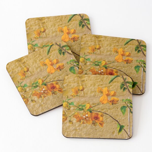 Item preview, Orange Bougainvillea Vine With Flowers Against Textured Yellow Wall In Mediterranean Garden designed and sold by Nmallia.