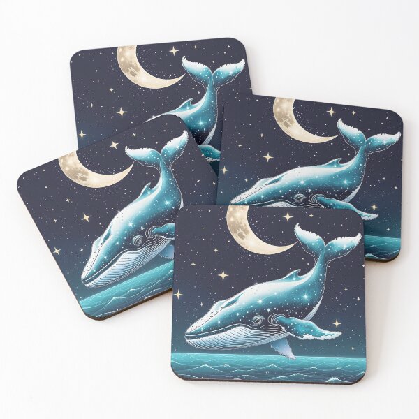 Item preview, Celestial Whale & Crescent Moon – Dreamy Ocean Night Sky Art designed and sold by Deezyned.