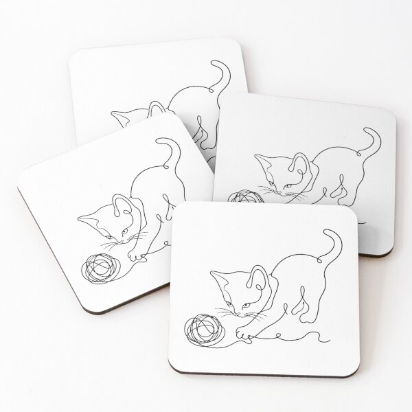Item preview, Minimalist One Line Kitten Playing with Yarn designed and sold by LoppiPrintShop.