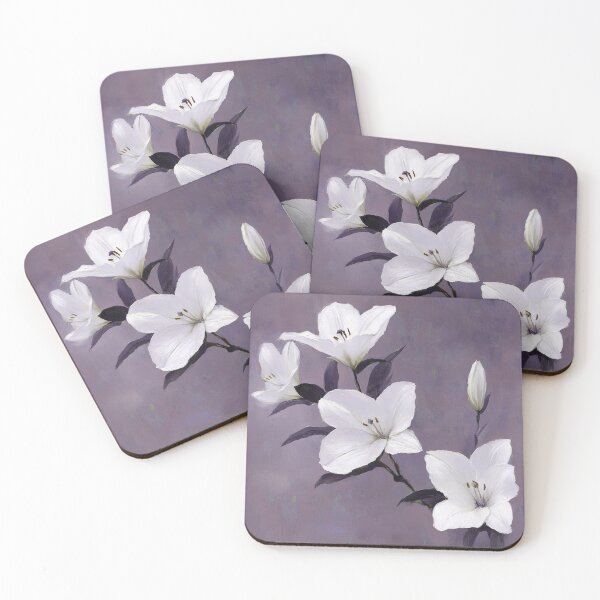 Item preview, Elegant White Lily Floral Pattern on Soft Lavender Background designed and sold by TremainDigital.