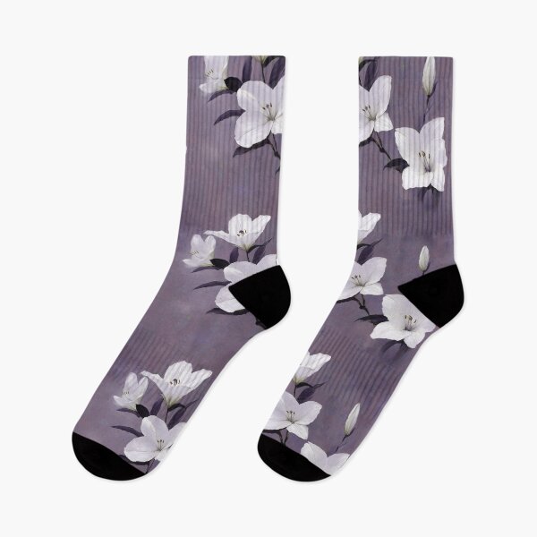 Item preview, Elegant White Lily Floral Pattern on Soft Lavender Background designed and sold by TremainDigital.