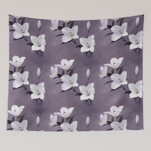 Item preview, Elegant White Lily Floral Pattern on Soft Lavender Background designed and sold by TremainDigital.
