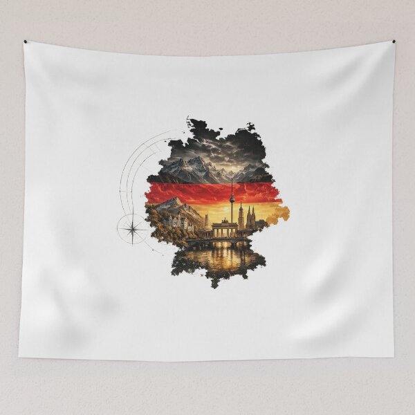 Item preview, Germany Vintage Watercolor Map with Iconic Landmarks – German Flag Travel Art designed and sold by JMDG Studio.