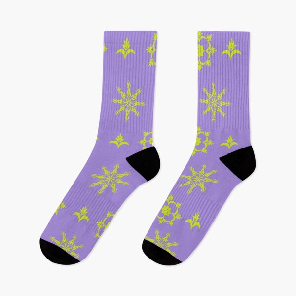 Item preview, Yellow Green Floral Ornament Pattern on Purple Background with Geometric Motifs designed and sold by Ei-Ei.