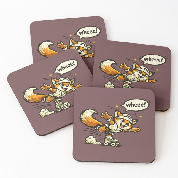 Item preview, Cute Roller Skating Fox Saying "Wheee!" Funny Cartoon Design designed and sold by Moonveil_Studio.