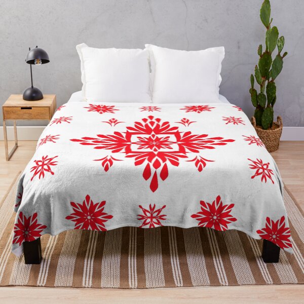 Item preview, Red Ornamental Floral Pattern with Central Damask Lotus Motif and Symmetrical Flowers designed and sold by Ei-Ei.