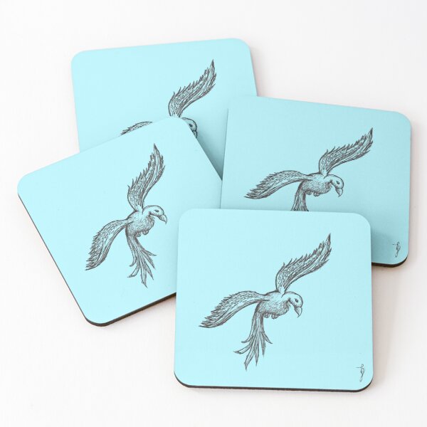 Item preview, Flying Bird Sketchy Hand Drawn Black Ballpoint Pen Blue Backdrop designed and sold by BOKEbyTC.