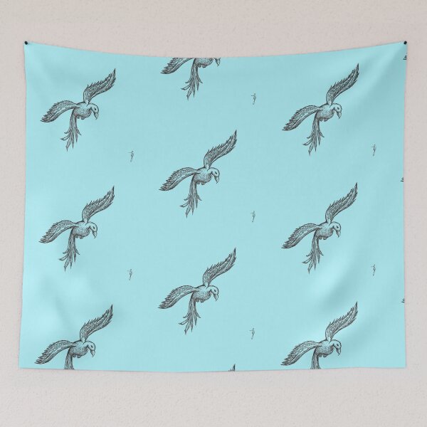 Item preview, Flying Bird Sketchy Hand Drawn Black Ballpoint Pen Blue Backdrop designed and sold by BOKEbyTC.