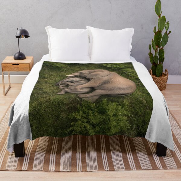 Item preview, Elephant mother with baby in the green forest designed and sold by Fotografin1981.