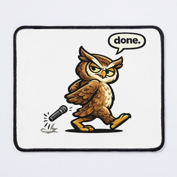 Item preview,  Funny Mic Drop Owl Saying "Done." Cool Cartoon Meme Sticker designed and sold by Gremlin Hours.