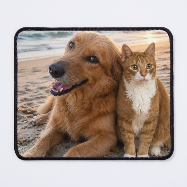 Item preview, Golden Retriever and Ginger Cat Best Friends at Sunset Beach designed and sold by SellingWSarah17.